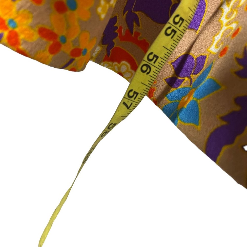 Vintage 60s Tan Multicolor Floral Print Long Sleeve Full Length Dress Medium - Picture 5 of 9